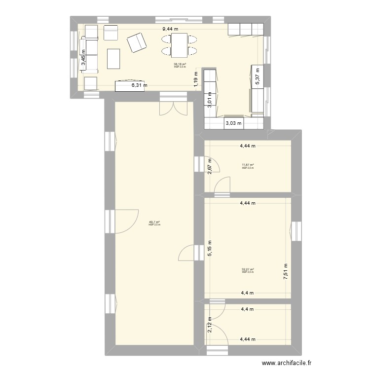 annexe grande 3. Plan de 7 pièces et 218 m2