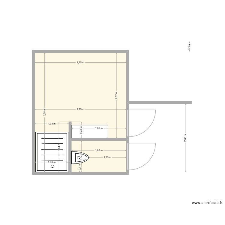 SALLE DE BAIN ETATGE 3. Plan de 2 pièces et 10 m2