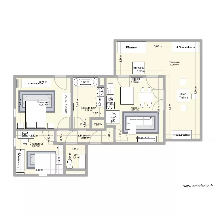 Maison13009 - Am&eacute;nagement D&eacute;borah. Plan de 10 pièces et 73 m²