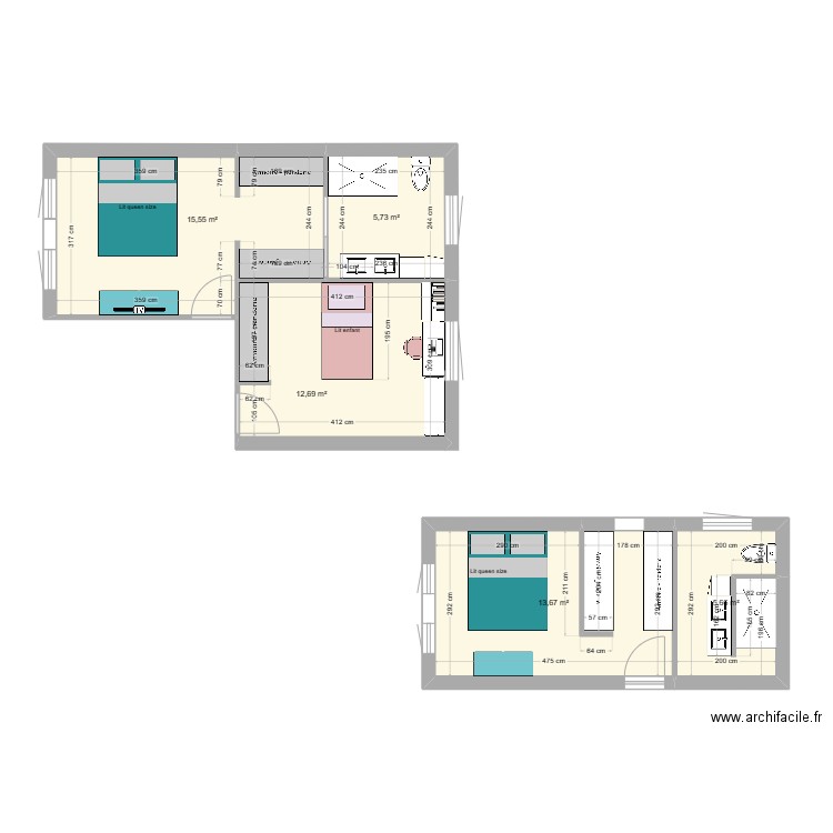 Lau1. Plan de 5 pièces et 53 m2