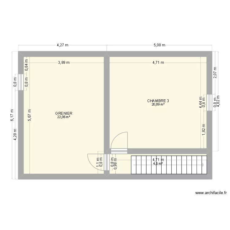 etage 2. Plan de 3  et 48 m²