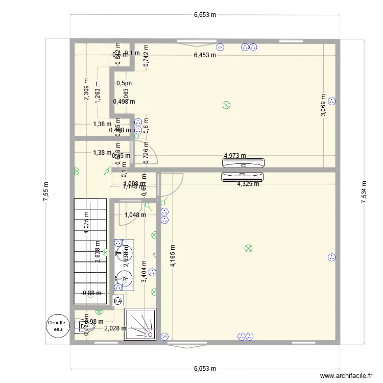 Le Voltaire RDCbis. Plan de 4  et 45 m²