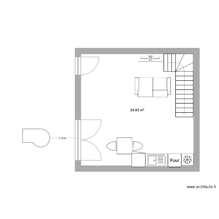 roussennac rez de chaussé. Plan de 1 pièce et 25 m2