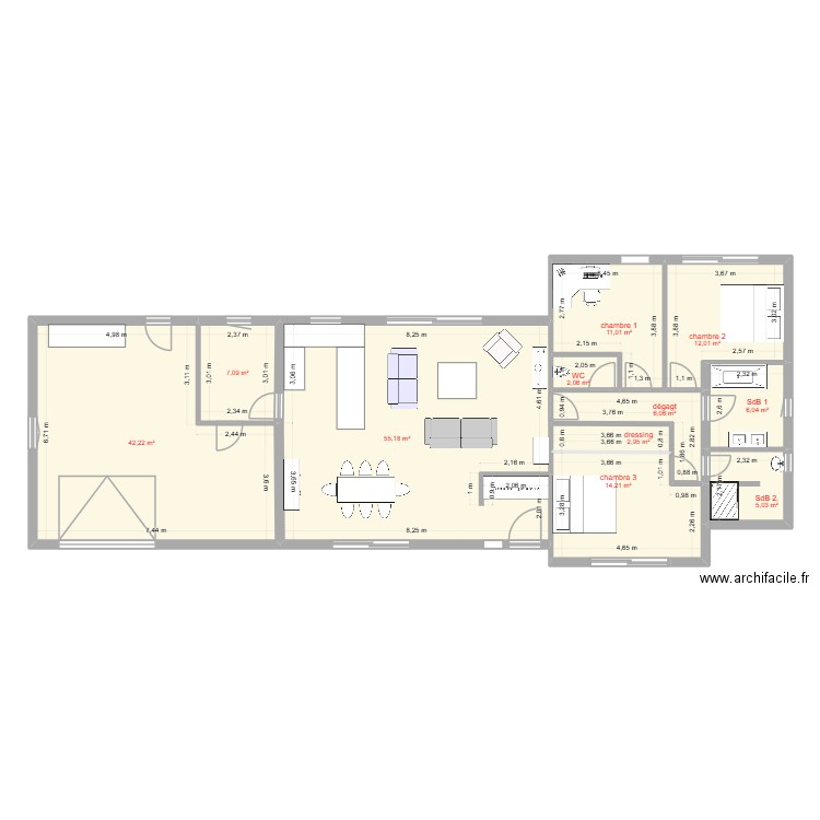 Maison ESQ 1. Plan de 11 pièces et 164 m2