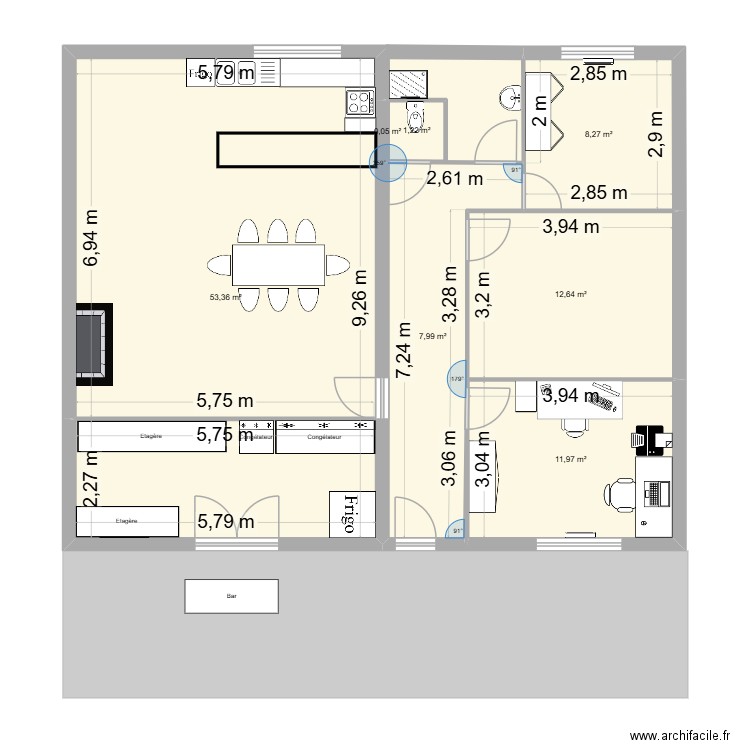 villa technique + CCAS. Plan de 7 pièces et 99 m2
