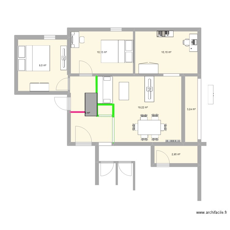 Appart.Lucé-travaux. Plan de 7 pièces et 63 m2