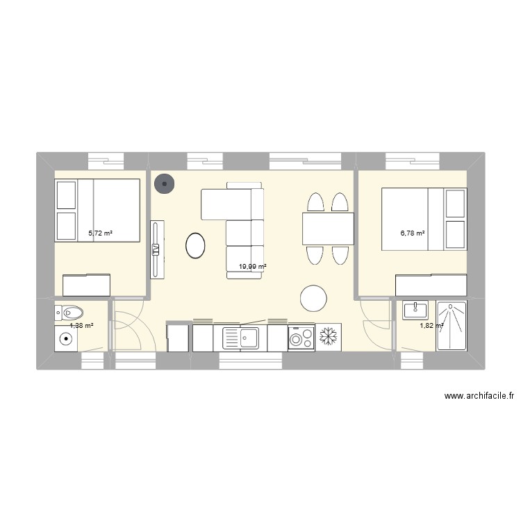 petite p maison. Plan de 5 pièces et 36 m2