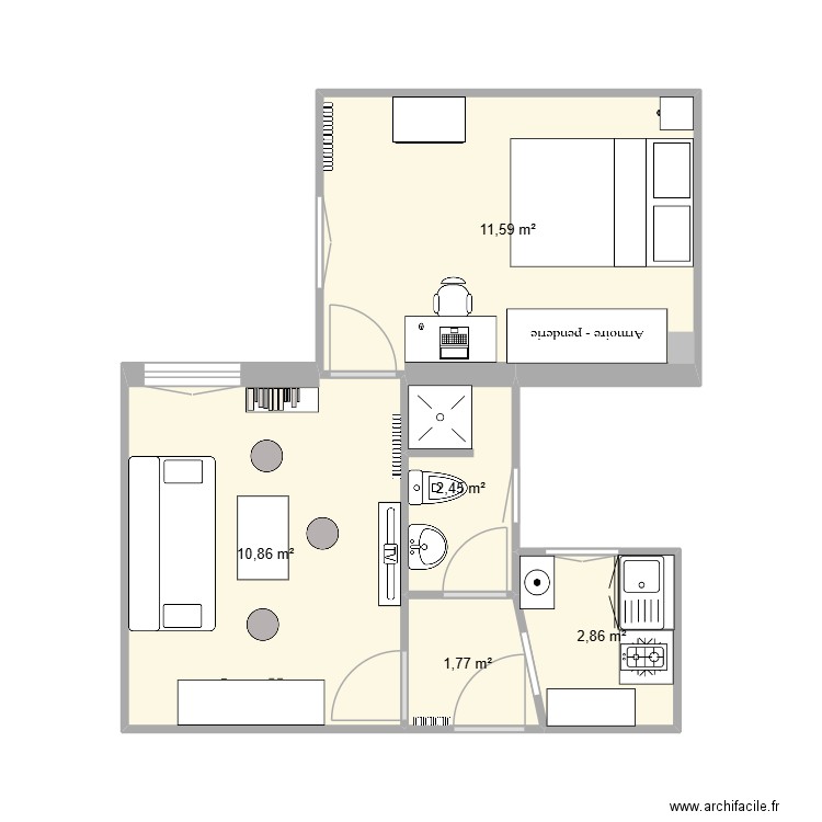 Colin 18ème. Plan de 5 pièces et 30 m2
