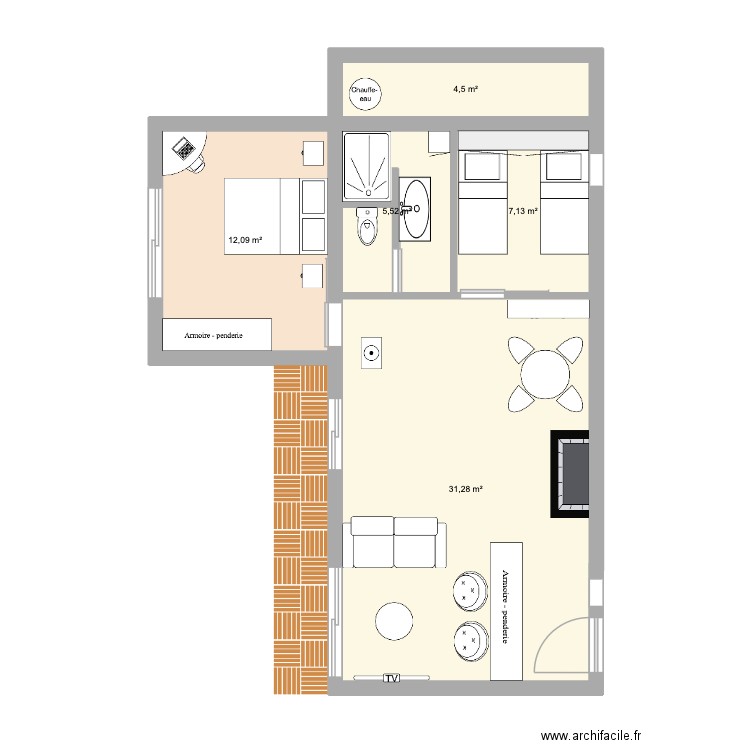 chalet. Plan de 5 pièces et 61 m2