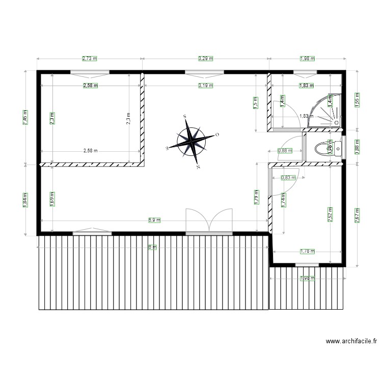 existant   chalet 59. Plan de 4 pièces et 32 m2