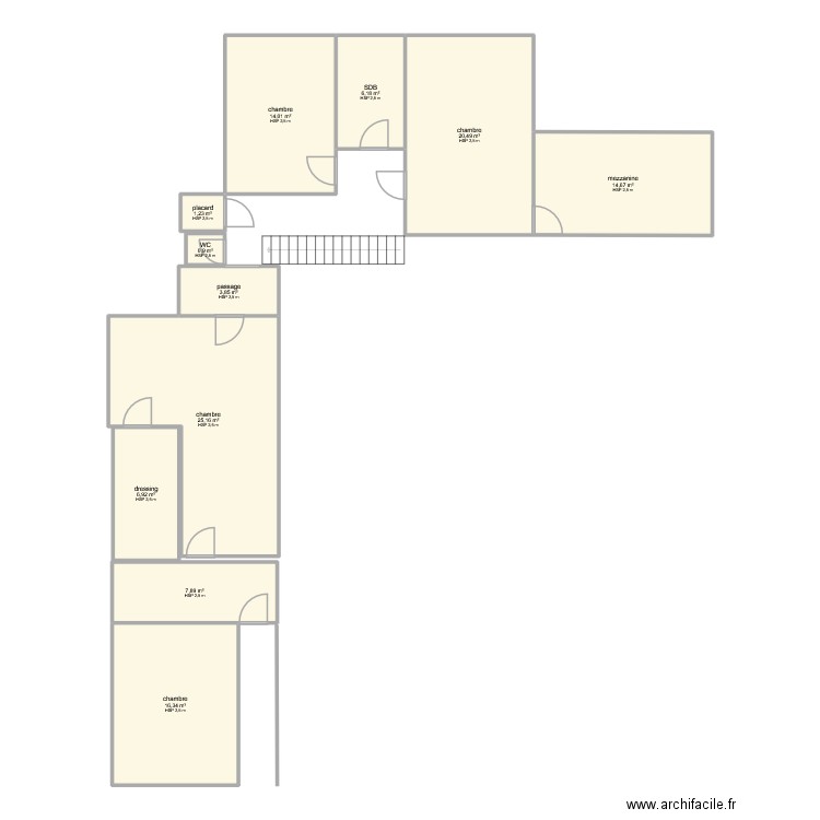 étage. Plan de 11 pièces et 118 m2