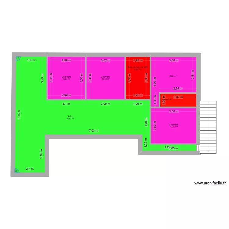 plan maison fin. Plan de 7  et 98 m²