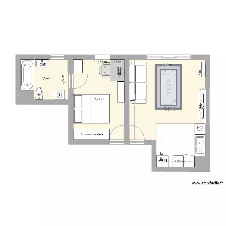 Appart bis. Plan de 3  et 41 m²