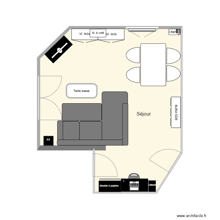 Séjour coté. Plan de 1 pièce et 26 m2