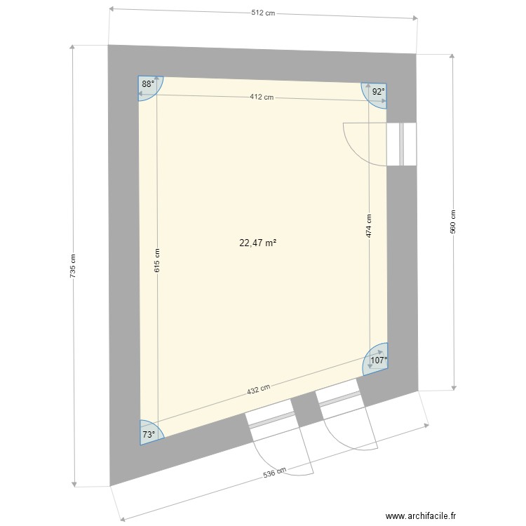 Local Tech 01. Plan de 1 pièce et 22 m2