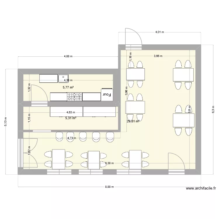 Plan restaurant. Plan de 3 et 41 m² Plan restaurant. Plan de 3 et 41 m²