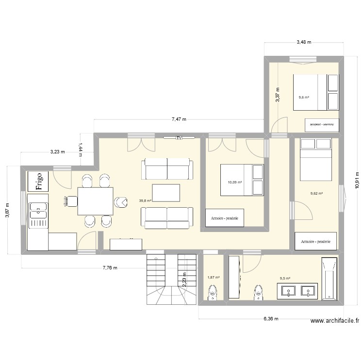 rdc v2. Plan de 6 pièces et 80 m2
