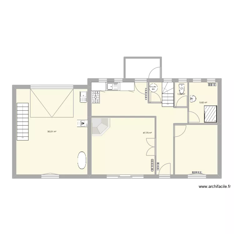 RDC ORIGINAL. Plan de 4  et 85 m²