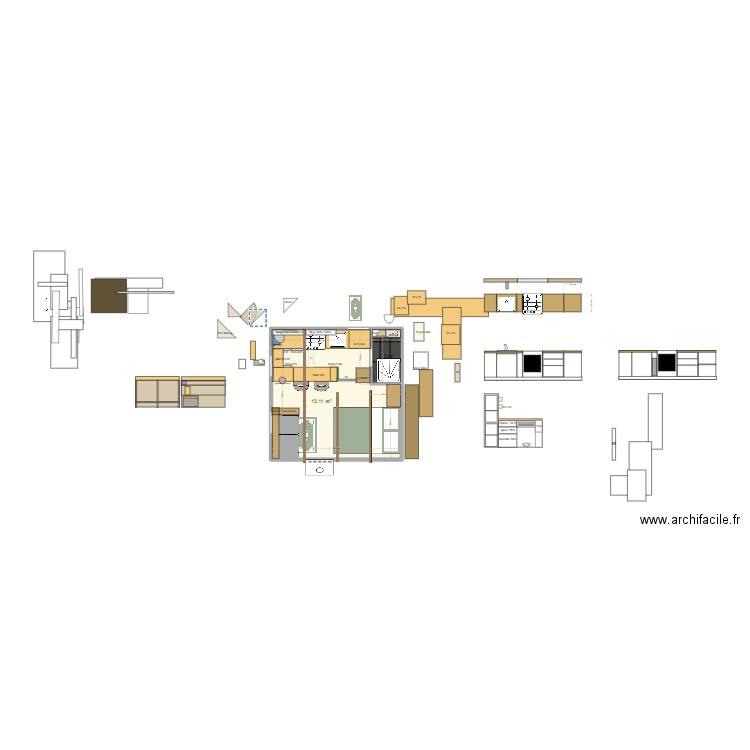 Cabana.1. Plan de 2 pièces et 14 m2