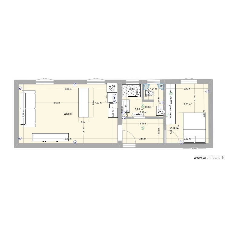 VIAGER 4. Plan de 3 pièces et 41 m2