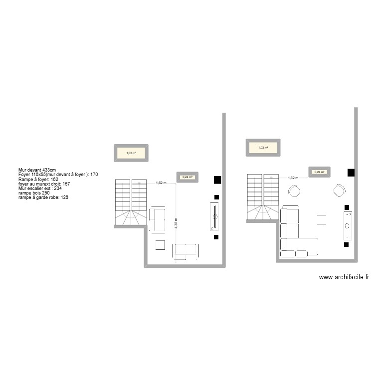 salon. Plan de 4 pièces et 3 m2