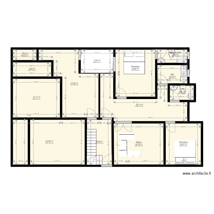 OUZ. Plan de 14 pièces et 137 m2