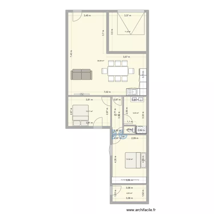 APPARTEMENT RDC avec garage decalé. Plan de 8 Pièces et 89 m² APPARTEMENT RDC avec garage decalé. Plan de 8 Pièces et 89 m²