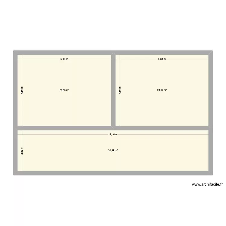 couloir. Plan de 3 Pièces et 90 m²