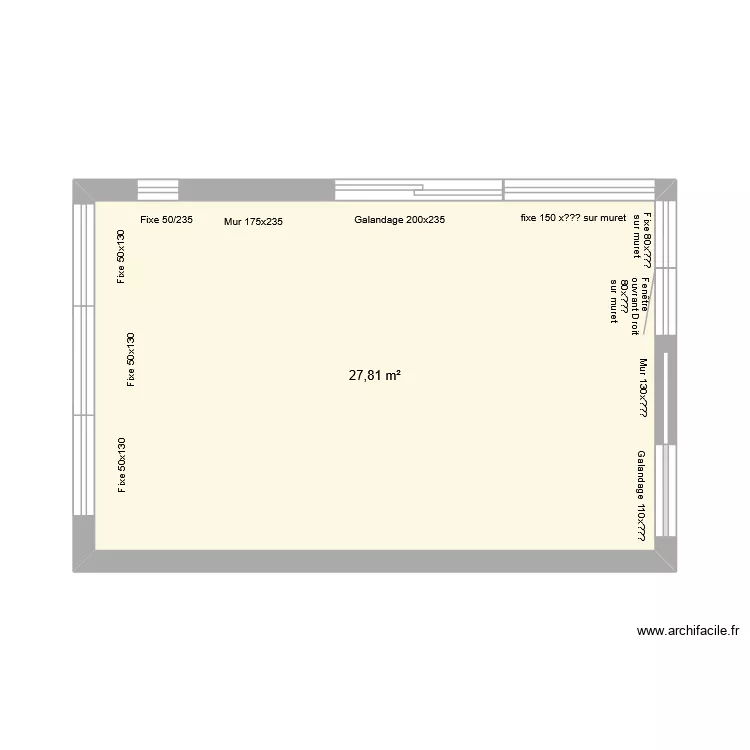 v&eacute;randa. Plan de 1  et 28 m²