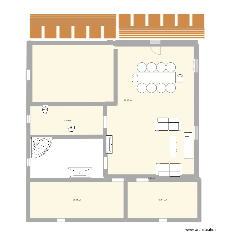 Appartement à l’etage. Plan de 5 pièces et 125 m2