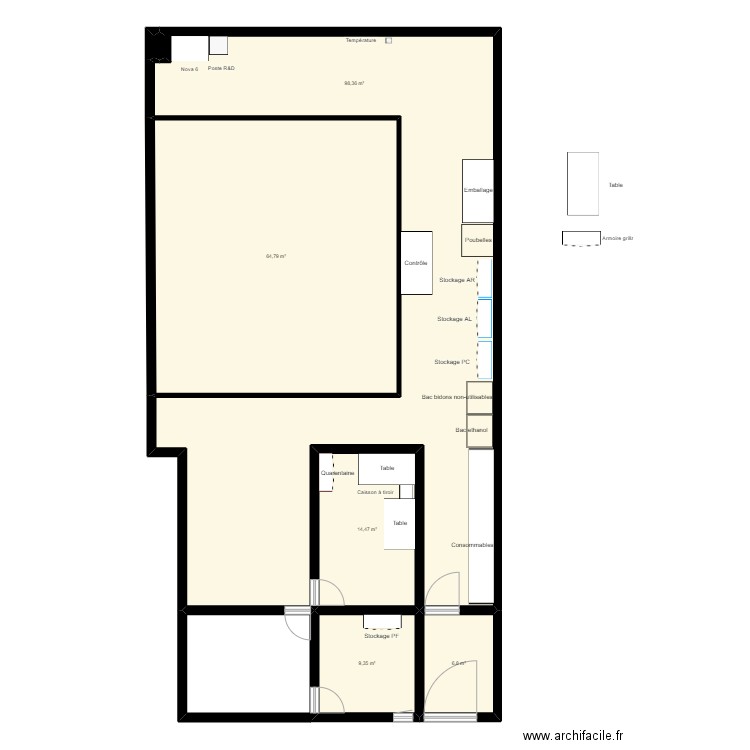 plan salle blanche et log. Plan de 3 pièces et 76 m2