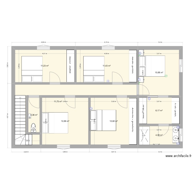lauzerville ccz etage complet. Plan de 9 pièces et 83 m2