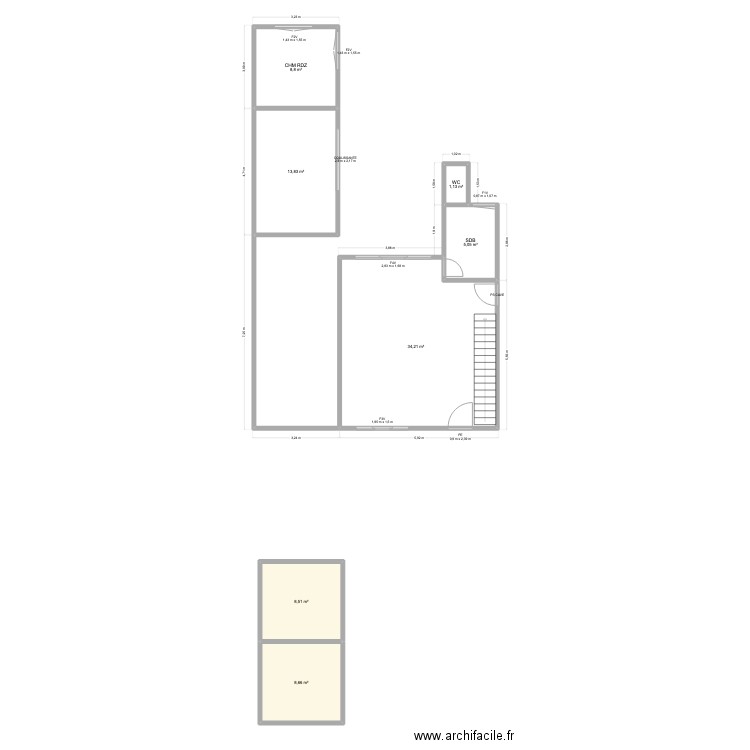 DUBREUQ. Plan de 7 pièces et 80 m2