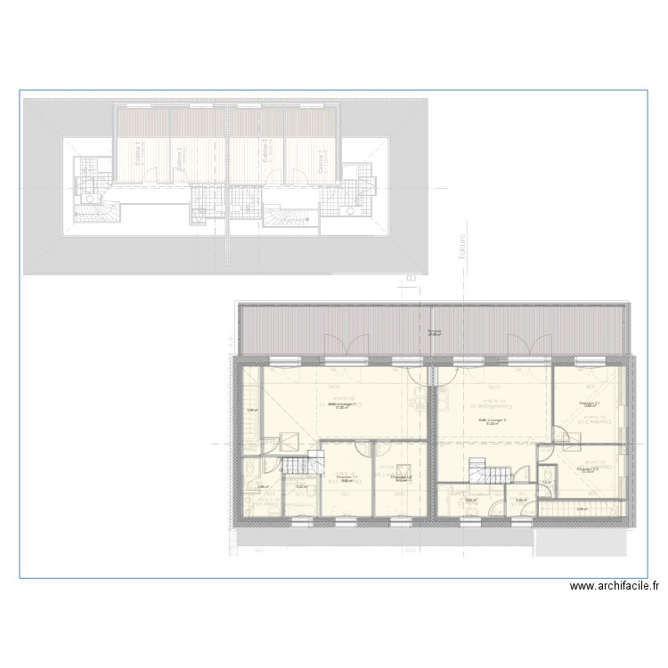 R+1 Cléder. Plan de 14 pièces et 183 m2