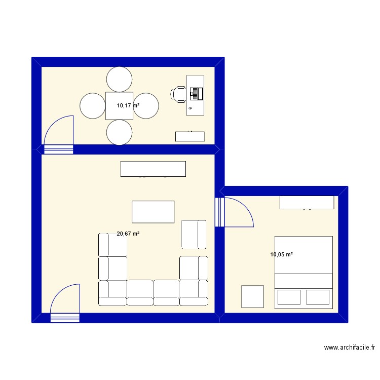 Appart. Plan de 3 pièces et 41 m2