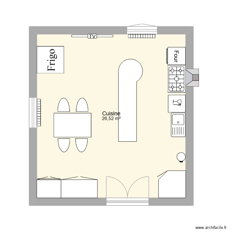 cuisine. Plan de 1 pièce et 27 m2