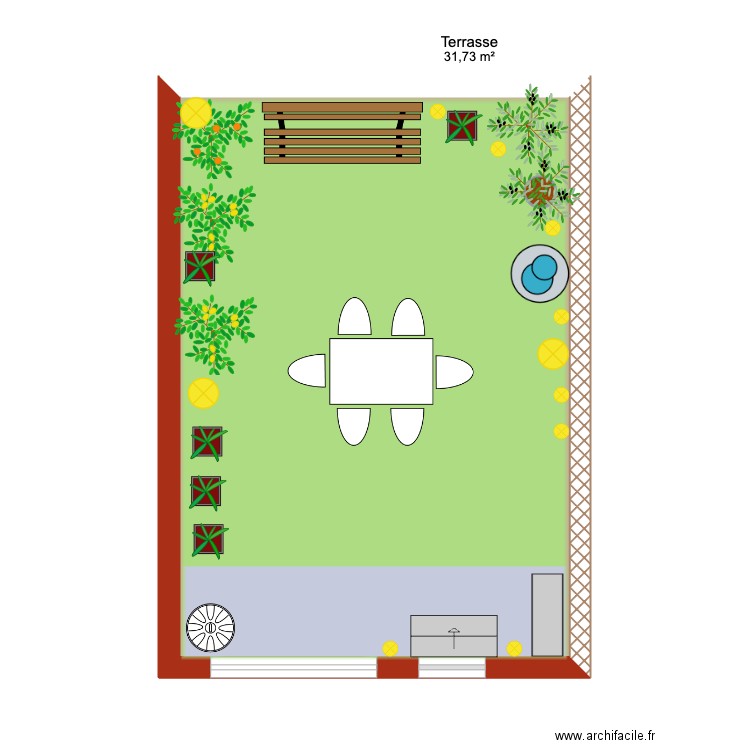 Terrasse. Plan de 1 pièce et 32 m2