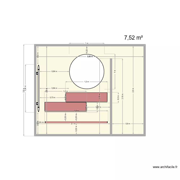 face salle de bain. Plan de 1 Pièce et 8 m² face salle de bain. Plan de 1 Pièce et 8 m²