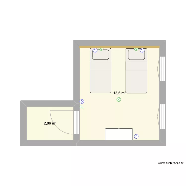 chambre double. Plan de 2 Pièces et 16 m² chambre double. Plan de 2 Pièces et 16 m²