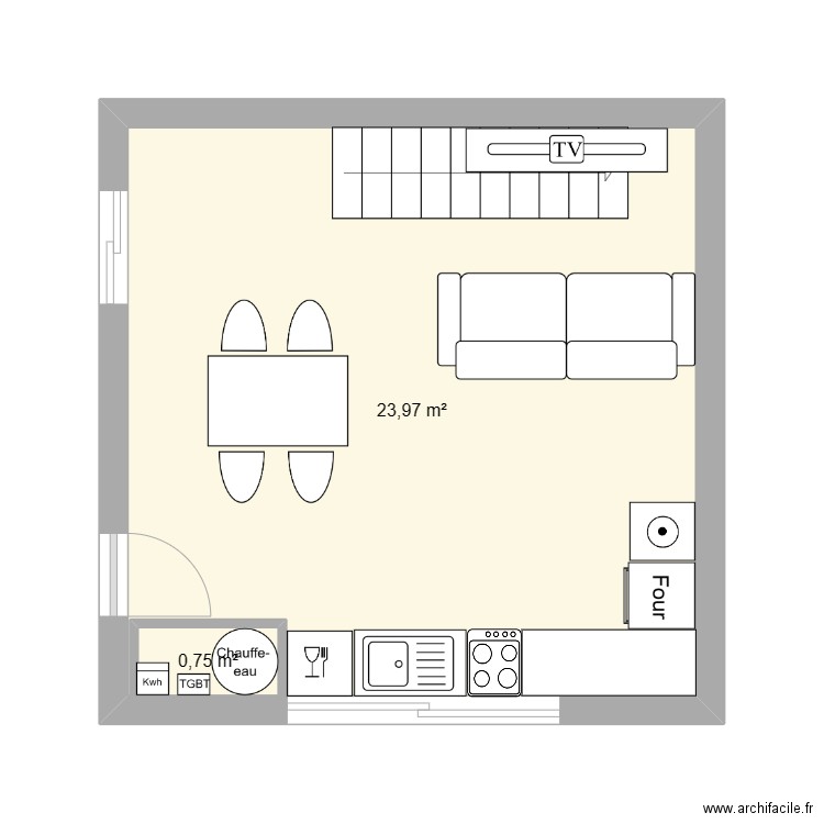 Rez. Plan de 2 pièces et 26 m2