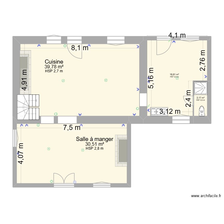 Les Rémouleurs Rdc C. Plan de 4 pièces et 91 m2