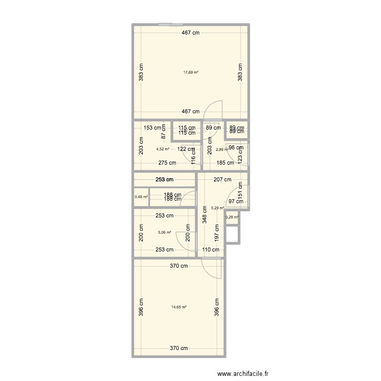 partie enfants. Plan de 12 pièces et 56 m2