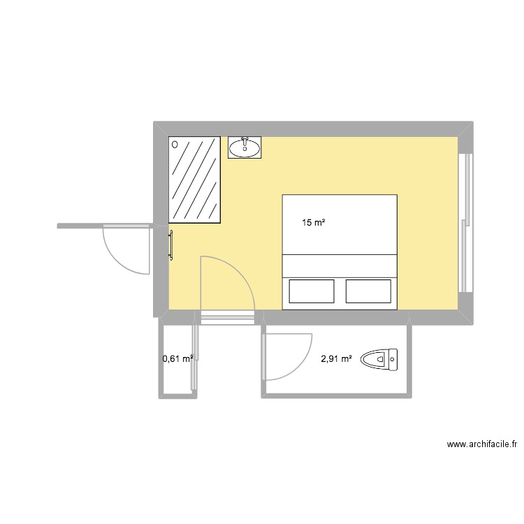 plan chambre sde pmr. Plan de 3 pièces et 19 m2