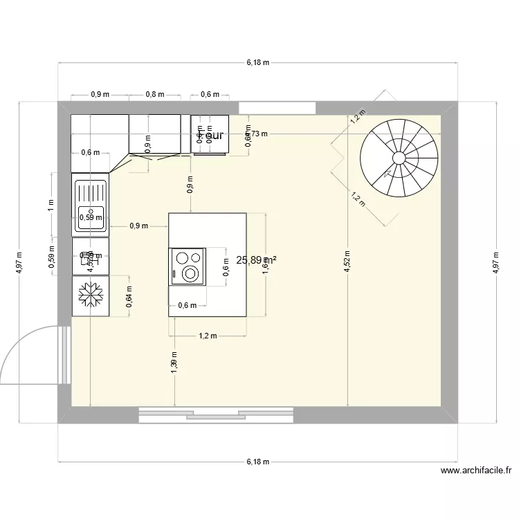 cuisine St-Helen. Plan de 1  et 26 m²