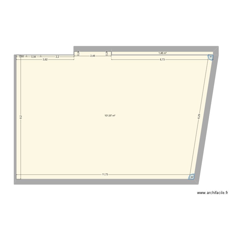 agrandissement. Plan de 2 pièces et 103 m2