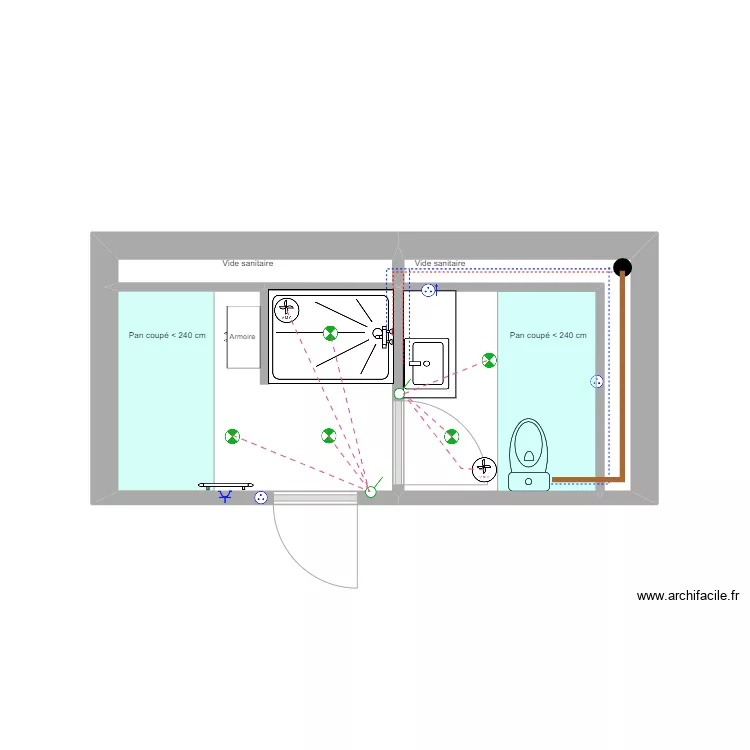 Salle de bain ETAGE - Montfort. Plan de 