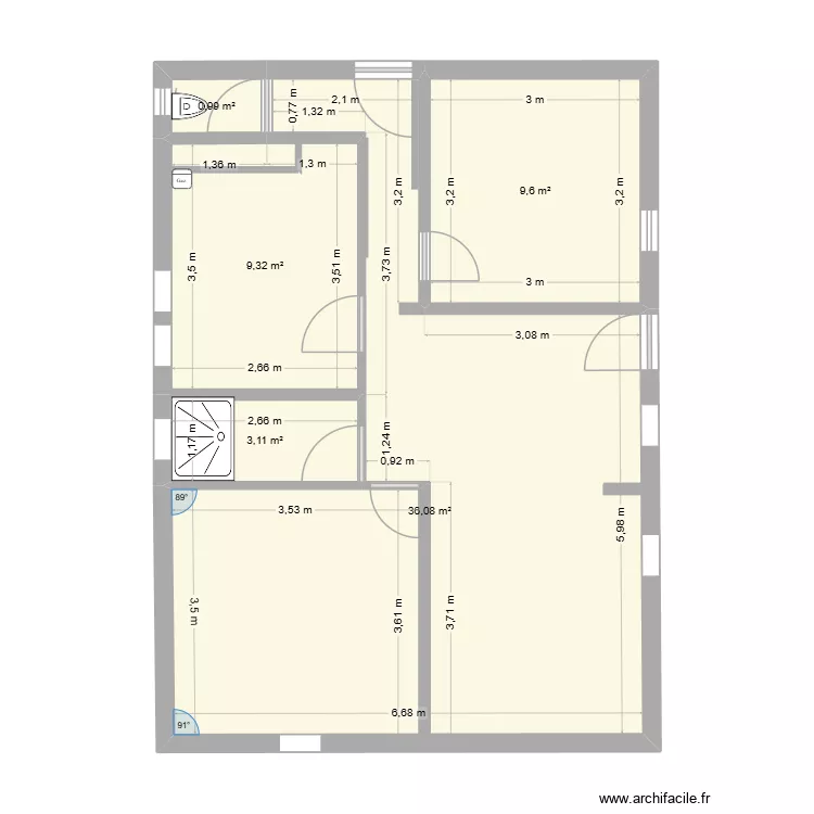 fontaine Ecu. Plan de 5  et 59 m²