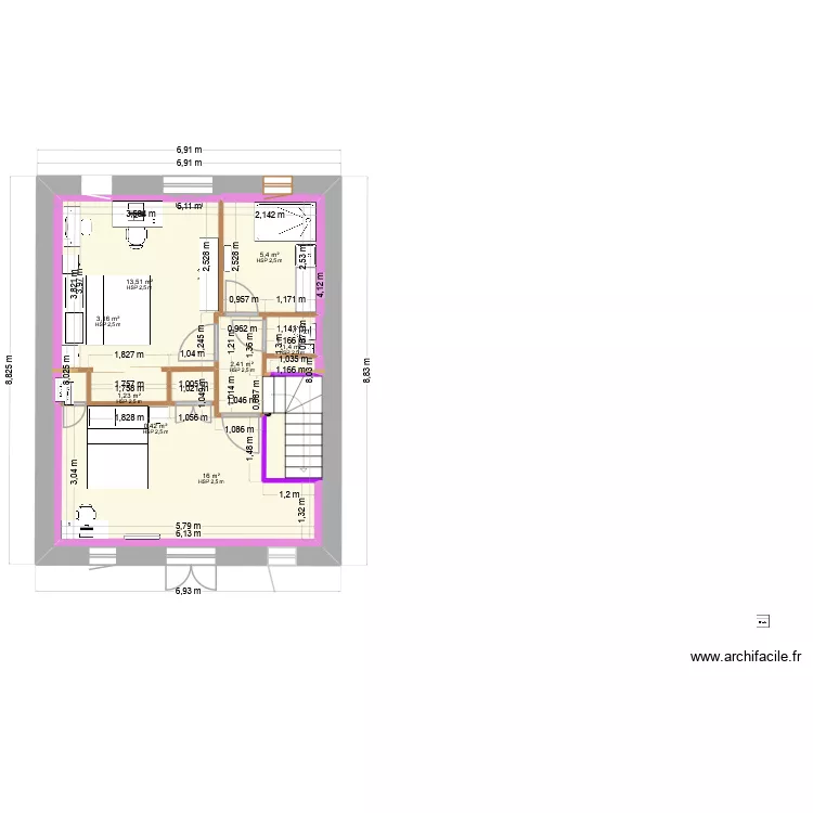 etage_v11 avec meubles. Plan de 8  et 90 m²