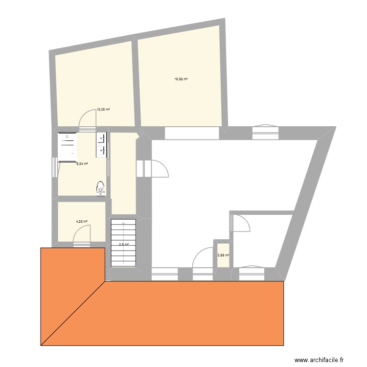 RDC mezely. Plan de 6 pièces et 49 m2