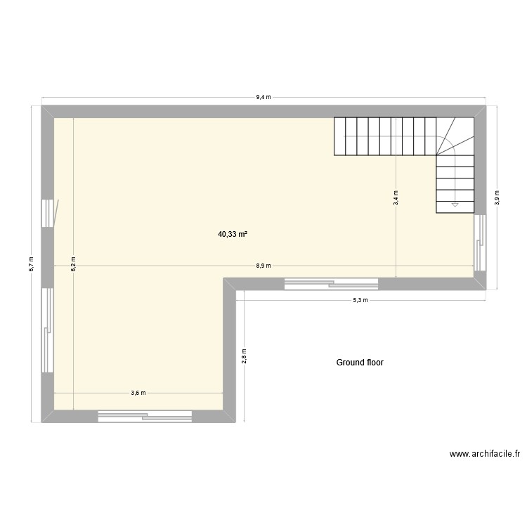 25-11-20 LZ ground floor raw. Plan de 1 pièce et 40 m2
